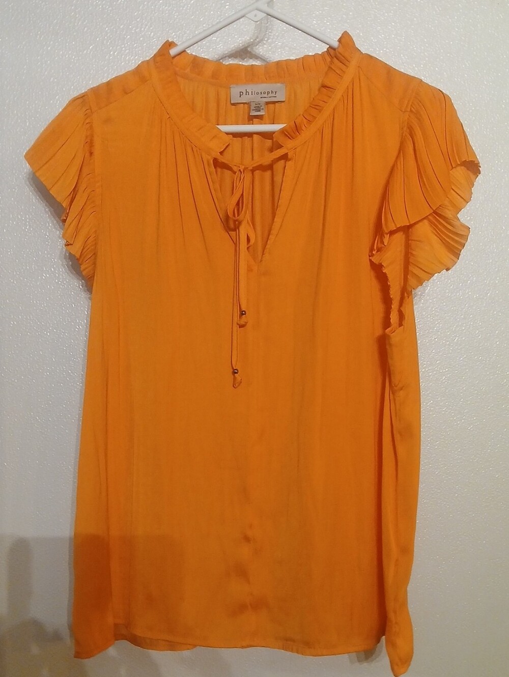 Philosophy Republic Clothing Bright Orange Tie-Neck Flutter Cap Sleeve Blouse